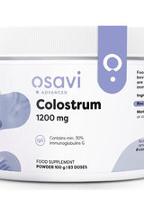 Osavi Colostrum Powder 1200 mg supplement for improved immunity and recovery, 100g container.