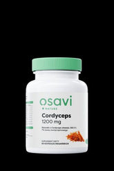 Osavi Cordyceps supplement bottle, 1200 mg, 60 vegan capsules for energy and immune support.