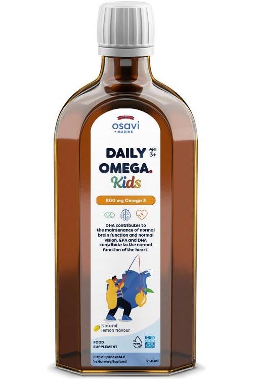 Osavi Daily Omega Kids: 250ml liquid supplement with omega-3 for children's health and development.