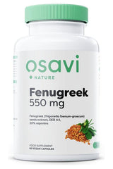 Osavi Fenugreek 550 mg supplement bottle designed for blood sugar support and digestion with vegan capsules.