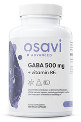 Osavi GABA 500mg + Vitamin B6 supplement, 120 vegan capsules promoting relaxation and reducing fatigue.
