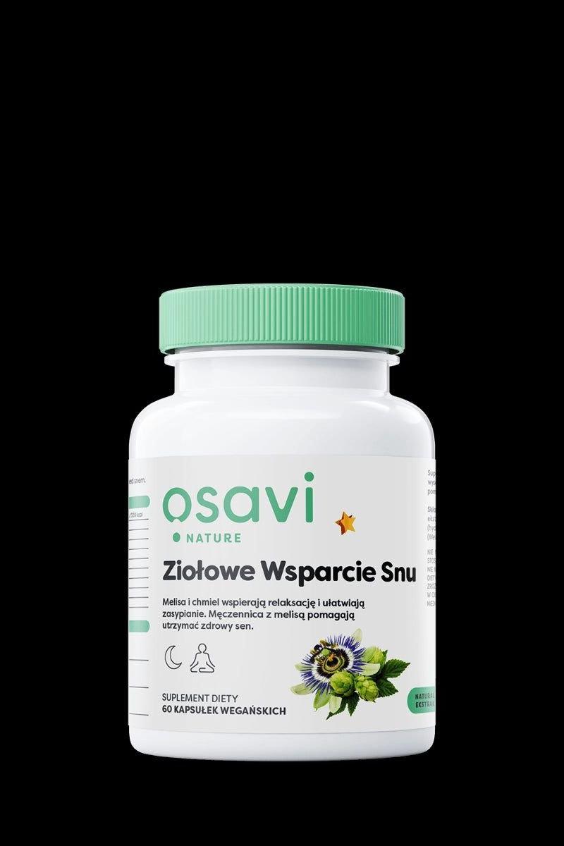 Osavi Herbal Sleep Support supplement bottle for improved sleep quality and relaxation.