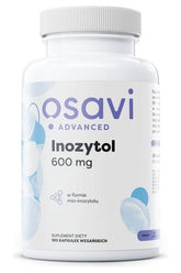 Osavi Inositol supplement bottle, 600 mg, promotes brain function and hormonal balance in easy-to-use capsules.