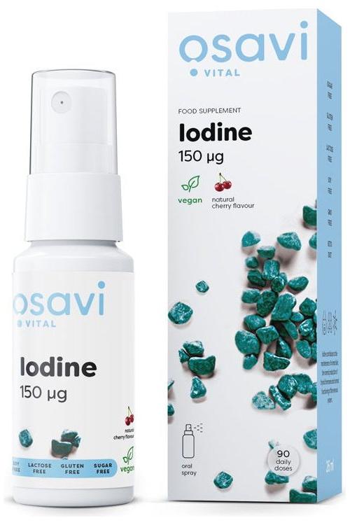 Osavi Iodine Oral Spray 150mcg in Cherry flavor, vegan, 90 daily doses for optimal thyroid function.