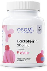 Osavi Lactoferrin 200 mg dietary supplement bottle with 30 capsules for improved iron absorption and immune support.