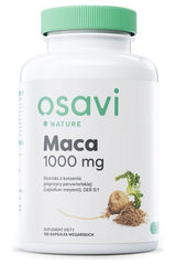 Osavi Maca 1000 mg dietary supplement bottle featuring natural maca root extract.