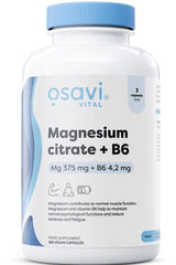 Osavi Magnesium Citrate + B6 supplement bottle with 180 vegan capsules for muscle health and reduced fatigue.
