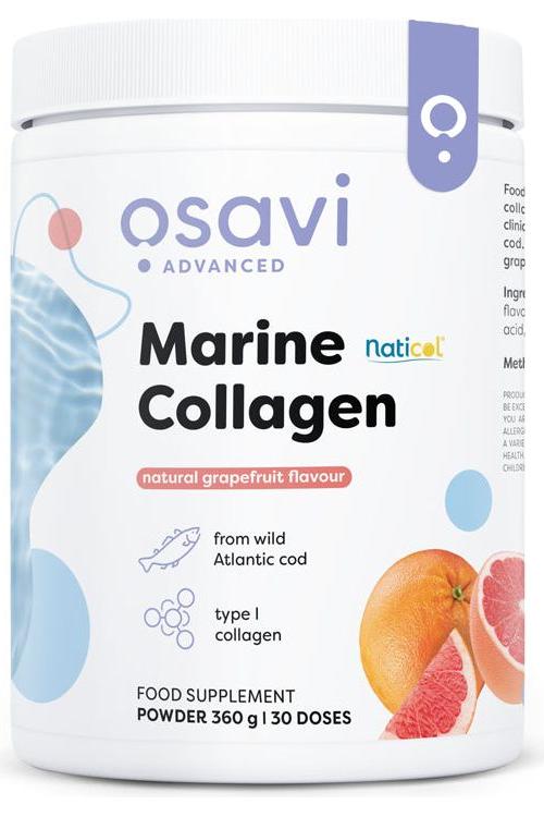Osavi Marine Collagen supplement with grapefruit flavor, featuring Naticol®, sourced from wild Atlantic cod.