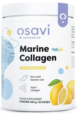 Osavi Marine Collagen supplement in powder form with lemon flavor for skin and joint health.