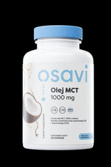 Osavi MCT Oil 1000 mg supplement bottle with blue lid, containing 120 capsules for energy and endurance support.