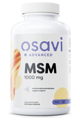Osavi MSM supplement bottle, 1000 mg, 120 vegan capsules, natural source of organic sulfur.
