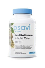 Osavi multivitamin with Yerba Mate in a white bottle, promoting energy and immunity support.