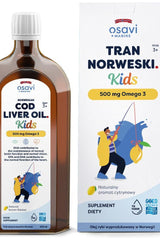 Osavi Norwegian Cod Liver Oil for kids, 500 mg Omega 3 in a lemon flavor, supports immunity and brain development.
