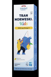 Osavi Norwegian Cod Liver Oil for Kids with lemon flavor, 1000 mg Omega 3, dietary supplement box.