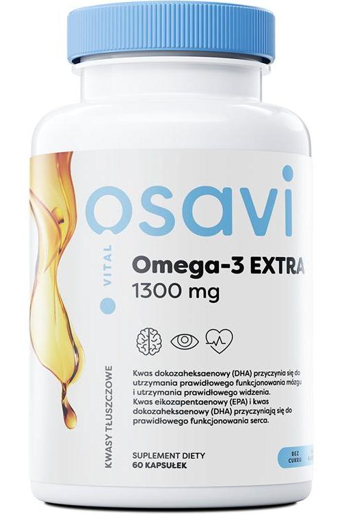 Osavi Omega-3 Extra supplement bottle with essential fish oil for heart and brain health.