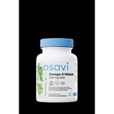 Osavi Omega-3 Vegan supplement bottle, 250 mg DHA for heart, brain, and eye health.