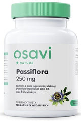 Osavi Passiflora 250 mg supplement bottle, vegan capsules with passionflower extract for relaxation and sleep quality.