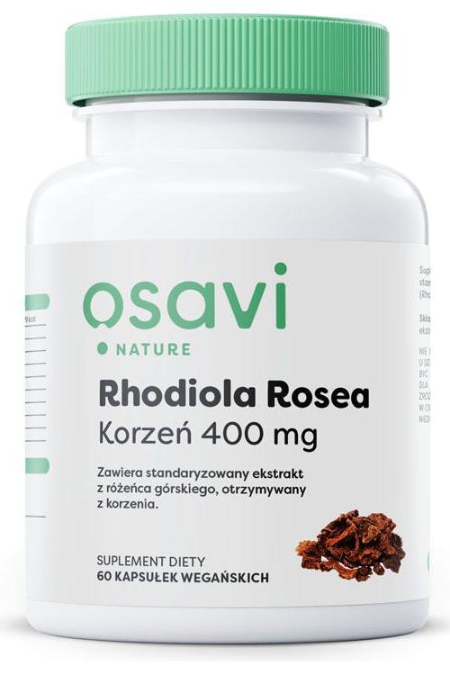 Osavi Rhodiola Rosea supplement bottle with 400 mg extract of Rhodiola Rosea in a vegan capsule format.