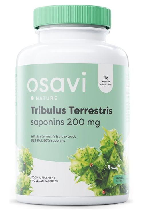 Osavi Tribulus Terrestris 200mg bottle with 180 vegan capsules for vitality and hormonal health.