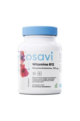 Osavi Vitamin B12 supplement bottle, 100 µg, supports nervous system and energy metabolism.
