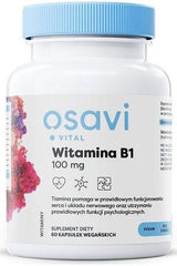 Osavi Vitamin B1 supplement bottle, 100mg, vegan capsules for energy and nervous system support.