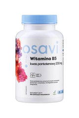 Osavi Vitamin B5 supplement bottle, 200 mg, 180 easy-to-swallow capsules for energy and mental support.
