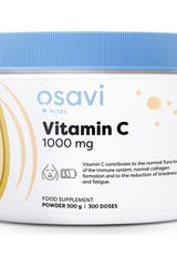 Osavi Vitamin C Powder 1000mg 300g container, supports immunity and collagen production, health supplement.