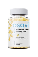 Osavi Vitamin C + Zinc gummy bears in a clear bottle, supporting immune function and overall health - 60 gummies.