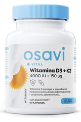 Osavi Vitamin D3 + K2 supplement bottle, supports bone health and immune function, 60 capsules.