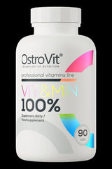 OstroVit 100% Vit&Min dietary supplement bottle with 90 tablets for essential vitamins and minerals.