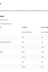 OstroVit Agave Syrup nutritional information table, showing 400 g product details and serving sizes.