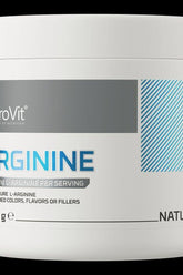 OstroVit Arginine 210g supplement container featuring L-arginine in natural flavor, no fillers or additives.
