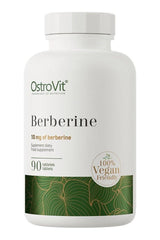 OstroVit Berberine supplement bottle with 90 vegan tablets, featuring 10 mg of berberine per tablet.