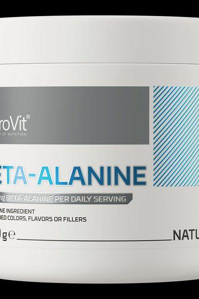 OstroVit Beta-Alanine Powder container with 200g of pure beta-alanine for athletic performance.