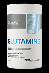 OstroVit glutamine supplement 500g, with taurine and vitamin B6, no added colors or fillers.