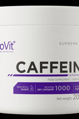OstroVit Caffeine Supreme Pure 200g container, a natural energy supplement for improved performance and alertness.