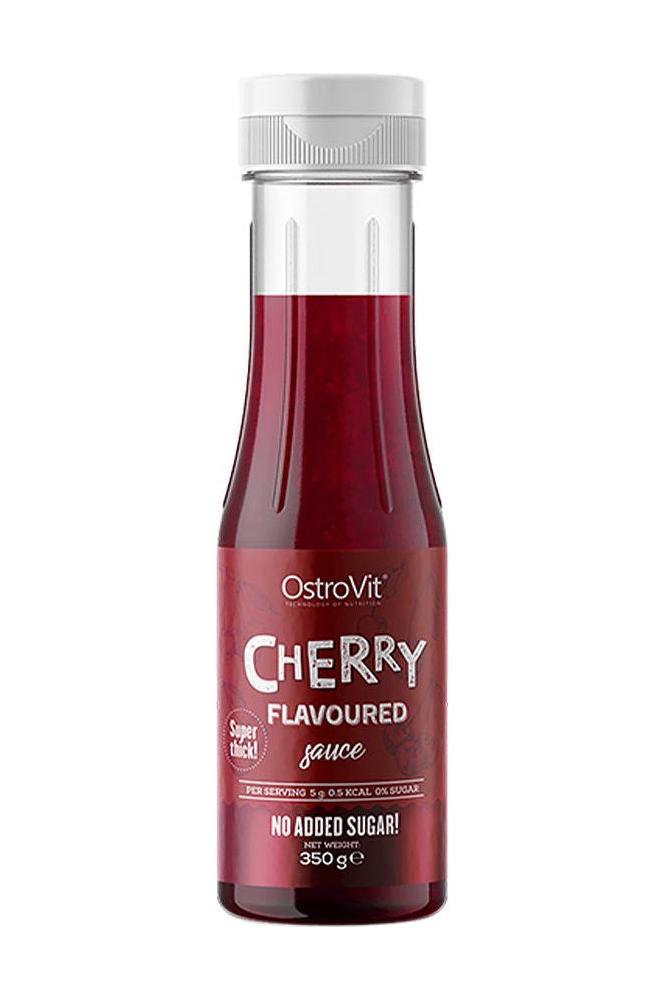 OstroVit cherry flavoured sauce in a 350g bottle, no added sugar, low calorie, perfect for healthy desserts.