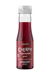 OstroVit cherry flavoured sauce in a 350g bottle, no added sugar, low calorie, perfect for healthy desserts.