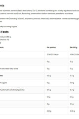Nutritional information for OstroVit Cherry Flavoured Sauce, detailing ingredients and calories per portion.