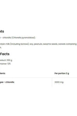 OstroVit Chlorella VEGE 250 g nutritional information and ingredients list for health benefits.