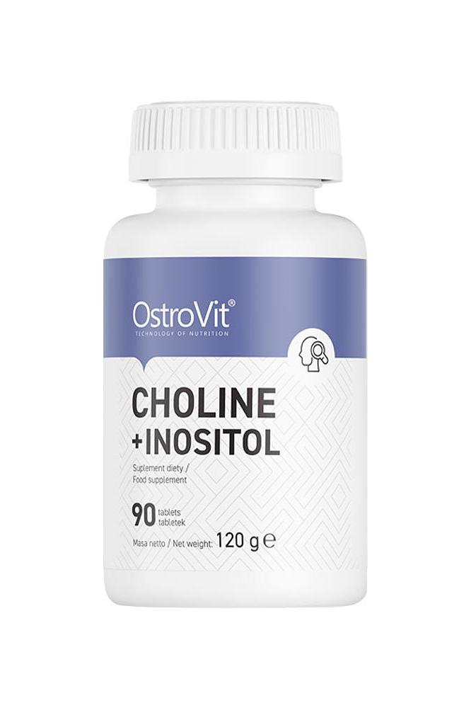 OstroVit Choline + Inositol supplement bottle with 90 tablets for brain and nerve function support.
