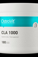 OstroVit CLA 1000 mg food supplement in a white container with 180 capsules for muscle support and fat burning