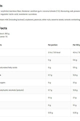 OstroVit Coconut Flavoured Sauce nutritional facts table, 350 g serving size details and ingredients list.