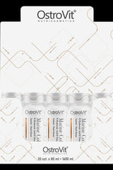 OstroVit Marine Collagen Shot Coconut & Peach display, 20 vials, 80 ml each, promoting skin and joint health.