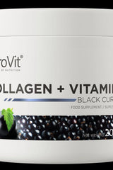 OstroVit Collagen + Vitamin C food supplement with blackcurrant flavor, net weight 200g.