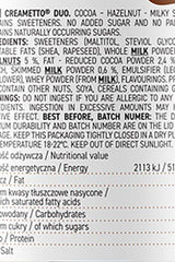 Nutritional label for OstroVit Creametto Duo showing ingredients and health information.