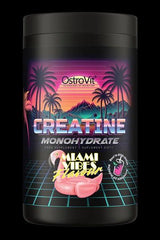 OstroVit Creatine Monohydrate Miami Vibes 500g supplement container with retro palm trees and flamingo design.