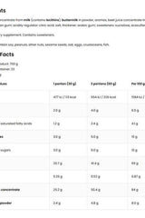 Nutritional information for OstroVit Delicious WHEY protein powder, detailing servings and key ingredients.