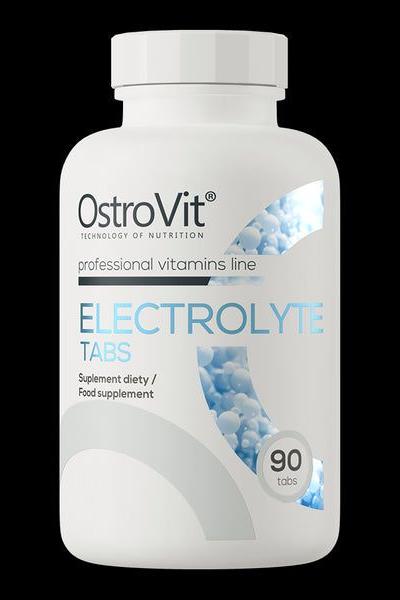 OstroVit Electrolyte supplement bottle with 90 tabs for hydration and muscle support. OstroVit Electrolyte supplement bottle with 90 tabs for hydration and muscle support.