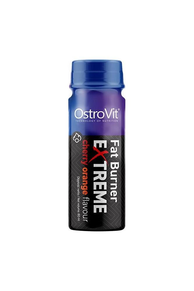 OstroVit Fat Burner Extreme Shot in cherry orange flavor, energizing pre-workout drink for enhanced fat burning.